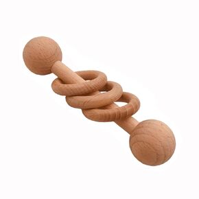 1pcs Beech Wooden Ring Rattle Teether Chew Wood Beads Rattling Teething Gym Montessori Toys Wooden Educational Ring Rattle (Rattle 1pcs)