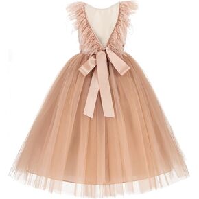 ekidsbridal Backless Ostrich Feather Baby Toddler Girl Formal Dresses Social Events OS3