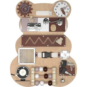 Busy Board for Toddlers - Activity Board Bear Shaped Montessori Toys for Kids - Sensory Stimulating Car & Airplane Travel Toys for Toddlers, Quiet Learning Activities for Autism