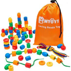 BMTOYS Lacing Beads for Kids - 70pcs Threading Beads Occupational Therapy Toys for Kids Fine Motor Skills Developmental Activity OT Toys