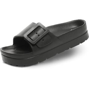 Happyo MUCHO MAHALO Maui Women's Platform Sandals, Adjustable Buckle Flat Sandals with Arch Support, EVA Foam Slides with Thick Soles Extra Cushion