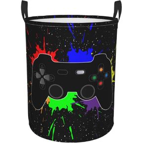 38l Round Laundry Hamper Game Joystick Storage Basket Waterproof Coating Organizer Bin For Nursery Clothes Toys
