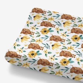 HawSkgFub Highland Cow Boho Floral Changing Pad Cover for Baby Girls, Western Farm Animal Retro Flower Diaper Change Table Covers, Soft Stretchy Safe Snug Fitted Changing Mat Sheet Fit 32"/34" x 16"