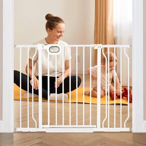 Black Retractable Baby Gate for Stairs & Doorways - 37.4" Tall Dog Gate with Pressure Mounted Auto Close Easy Walk Through Door, 46.5" Extra Wide & Safe for Pets and Children