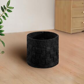 Storage Baskets for Shelves 1 Pack, Small 7.9" x7.9" x7 " Round Felt Fabric Storage Bins with Leather Handle, Closet Storage Bins for Clothes,Books,Dog Toys and Nursery-Dark Gray