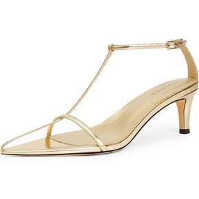 Strappy Heeled Sandals for Women with Open Pointed Toe, Interwoven T-Strap, Adjustable Ankle Strap, and Comfortable Low Kitten Heel