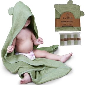 Hooded Bath Towel with 6 Washcloths for Baby, Toddler and Infant - Soft, Large & Absorbent Bath Towel - Cool Gray (600GSM, 36 x 36 inch)