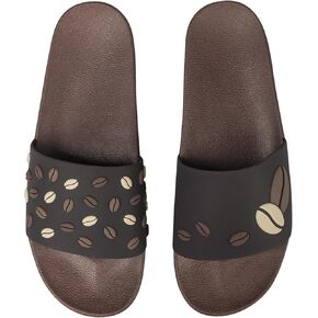 Slides for Women, Men & Kids Pool Sandals Funny Designs Books Coffee Party Pizza Fox Bear Llama Clouds Footwear Gift, Color: Coffee Java Cuppa, 6 US