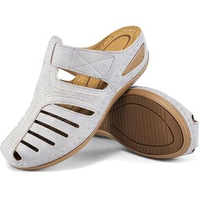 HARENCE Clogs for Women Mules Shoes: Comfortable Dressy Closed Toe Platform Sandals Summer Casual Adjustable Slip On Walking Wedges