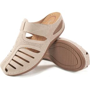 HARENCE Clogs for Women Mules Shoes: Comfortable Dressy Closed Toe Platform Sandals Summer Casual Adjustable Slip On Walking Wedges