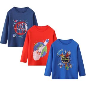 HILEELANG Toddler Boy Long Sleeve Shirts Cotton Casual Halloween Christmas Pack Tops Tees