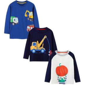 HILEELANG Toddler Boy Long Sleeve Shirts Cotton Casual Halloween Christmas Pack Tops Tees