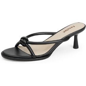Womens Heeled Sandals Rounded Open Toe Kitten Heels Slip on Bow Mules Sandals Comfort Dress Party Shoes