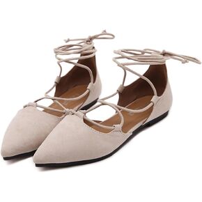 صندل نسائي من YIBLBOX بمقدمة مدببة وشريط للكاحل ملفوف باليه مسطح بأربطة لحفلات الزفاف in Kuwait