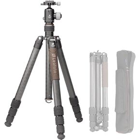 Portable Travel Tripod, Carbon Fiber Camera Tripod with Ball Head, with 360° Detachable Center Column, Folded Length 485mm, Max Load 15kg, Max. Height 1735mm (LX-324CT+XB-38)