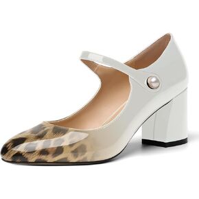 ROSERWISH Womens Wedding Round Toe Ankle Strap Patent Fashion Block Mid Heel Pumps Shoes 2.5 Inch
