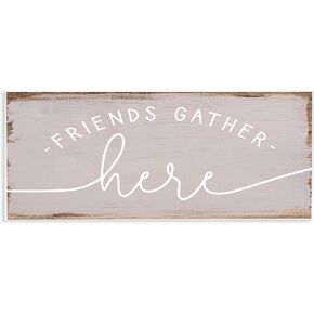 Stupell Industries Friends Gather Here Phrase Charming Distressed Paint, Design by Daphne Polselli Wall Plaque, 7x17, Brown