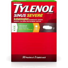 Tylenol Sinus Severe 50 packs of 2 Caplets in Each pack, Dispenser Pouch Box