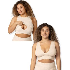 Kindred Bravely Sublime Longline & Sublime Plunge Nursing Bras | 2 Nursing Crop Tops Bundle (Oatmeal Heather, Medium-Busty)