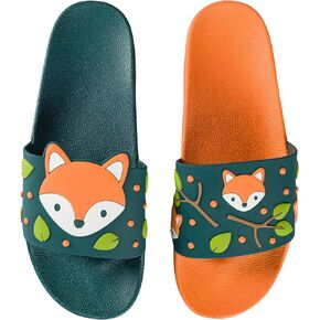 Slides for Women, Men & Kids Pool Sandals Funny Designs Books Coffee Party Pizza Fox Bear Llama Clouds Footwear Gift, Color: Adorable Fox, 9.5 US