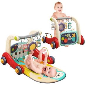 dearlomum 3 in 1 Baby Play Mat Baby Gym, Floor Activity Center and Infant Baby Walker, Play Piano Tummy Time,Boy & Girl Gifts for Newborn Baby Toddler 0 to 3 6 9 12 Months(Red)