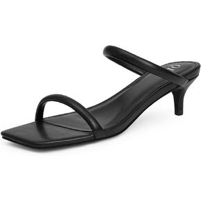Two Strap Heels for Women Square Open Toe Heeled Sandals Low Kitten Heels for Women Slip on Slide Sandals