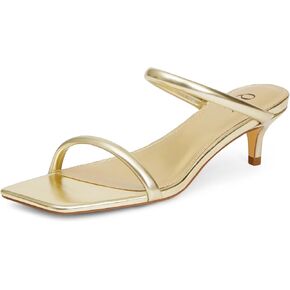 Two Strap Heels for Women Square Open Toe Heeled Sandals Low Kitten Heels for Women Slip on Slide Sandals