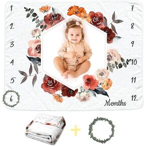 Twins Baby Monthly Blanket for Girls, Newborn Month Blanket, Soft Flannel Photography Background Prop Blanket, Personalized Shower Gift, Boho Flower
