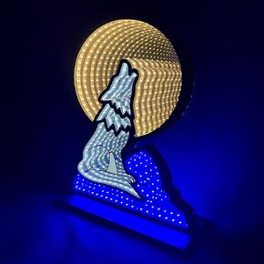 Dinosaur Infinity Mirror Night Light - LED Dinosaur Nightlight for Kids - USB-Powered with Dimmer Switch - 3D LED Infinity Light - Bedroom Decor for Boys, Girls & Teens - 12" x 13"