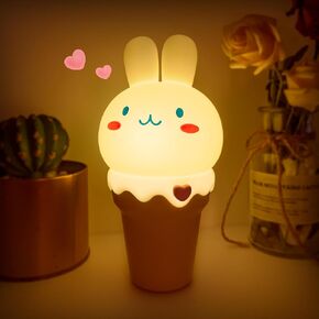 LOHAS Bunny Ice Cream Cute Night Lights, 7 Colors Kawaii Desk Decor, Pat Control and Rechargeable Base, Funny Gift for Girls, Bedroom and Nursery Décor