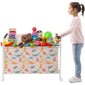 Large Toy Box Cart with Wheels, Sturdy Kids Toy Storage Organizer, Toy Chest Storage Bins Baskets for Boys, Girls in Living Room, Nursery, Playroom, Bedroom, 1 Large Section, Pink Unicorn