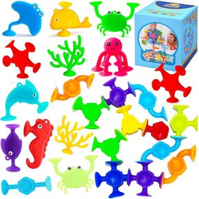 Bath Toys for Kids, 38 PCS Suction Cup Bath Toys Silicone Ocean Animal Bath Tub Toys for Kids Ages 4-8 Window Building Bath Suction Toys Toddlers Age 3-5 Bath Time Gifts for 3 4 5 6 Year Old Boys Girl