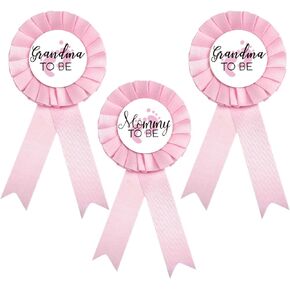 Mommy to be Tinplate Badge Pin - 2 Grandma to be badge Pink for Gril, Mom to be, Baby Shower Button New Mom Gifts Gender Reveals Party Baby Girl Pink Rosette Button Baby Celebration (Pink)