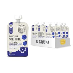 Serenity Kids 6+ Months Dairy-Free Smoothie Baby Food - USDA Organic - Grass Fed Collagen Protein - 3.5 Ounce BPA-Free Pouch - Variety Pack - 8 Count - Smoothie Pouches - Baby Smoothie Pouch Set