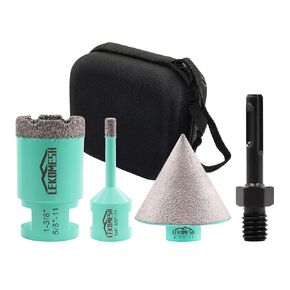 Diamond Core Drill Bits Set Tile Hole Saw Kit Diamond Chamfer Bit 5/8"-11 Thread for Porcelain Tile Ceramic Marble Brick Concrete (6mm/35mm Drill Bits, 50mm diamond chamfer bit, SDS Plus