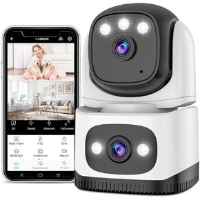 VSTARCAM Dual-Lens Security Camera Indoor, 1080P WiFi Home Surveillance Cam with Color Night Vision, AI Motion Detection & Tracking, 2-Way Talk, 24/7 Recording, Baby Monitor Pet Camera with Phone APP