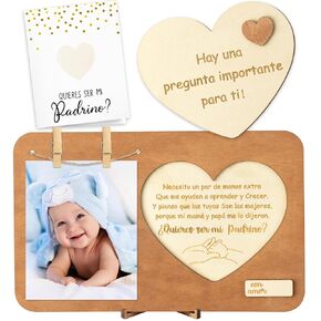 CJiangpo Will You Be My Godfather Proposal Gift Picture Frame Set, Padrino Proposal Gift in Spanish Godfather Proposal Card Gifts Ideas from Godchild, Wooden God Father Announcement Baptism Present