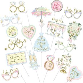 Cheerland 18 Pcs Bridal Shower Photo Booth Props, I Do Photo Props for Wedding, Hen Do, Proposal Party, Wedding Photo Booth Props Bachelorette Pastel and Gold Bridal Party Supplies Accessories