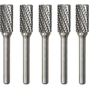 SB-5 Tungsten Carbide Burr Set Double Cut Rotary Burrs File(1/2" Cutter Dia X 1"Cutter Length) with 1/4'' (6.35mm) Shank for Die Grinder Drill Bits Cylinder Shape(Pack of 5)…