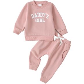 Toddler Girl Clothes Long Sleeve Letter Print Toddler Girl Sweatshirt Fall Winter Lace-Up Sweatpants Girl Outfits Set