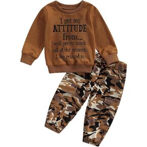 SAYOO Baby Girl Fall Outfit I Get My Attitude From All Women Funny Letter Sweatshirt Pullover +Sweatpants Toddler Clothes