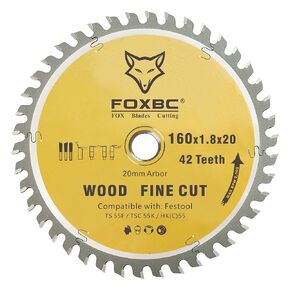 FOXBC Track Saw Blade 42T 160x1.8x20mm 205561 for Festool TS 55 F, TSC 55 K, HK 55 and HKC 55, Wood Fine Cut