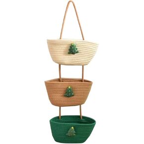 Over The Door Hanging Basket, 3-Tier Woven Cotton Storage Organizer Bag, Thanksgiving, Halloween, for Indoor & Outdoor Plants, Wall-Mounted Hanging Nursery Baskets