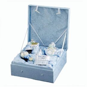 KSA 4-Piece Blue Baby's First Christmas Boy Glass Ornament Boxed Gift Set