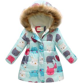Miss Bei Girl's Winter Coat Jacket Hooded Kids Toddler Flower Print Parka Outwear Warm Cotton Puffer Hooded Jacket