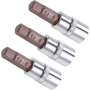Hex Impact Bit Socket, 1/4" Drive x 6mm S2 Steel CR-V Quick Change Hex Socket Impact Bit Screwdriver Sockets Adapter - (Applications: for Fastening Screws), 3-Pieces