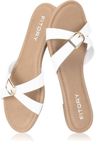 FITORY Women's Flat Sandals Fashion Round Open Toe X-Shaped Cross Upper Slippers Summer Black Size 6-11 in Saudi Arabia