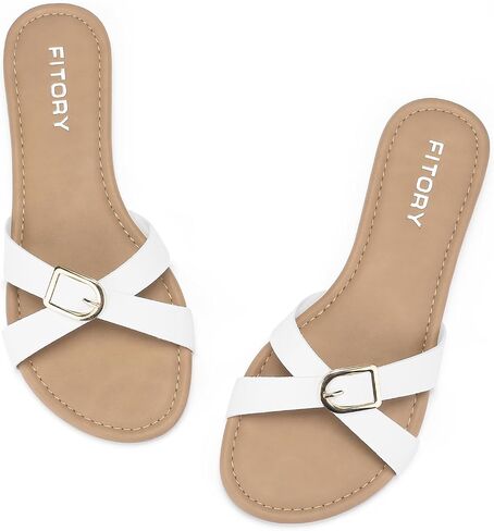 FITORY Women's Flat Sandals Fashion Round Open Toe X-Shaped Cross Upper Slippers Summer Black Size 6-11 in Saudi Arabia