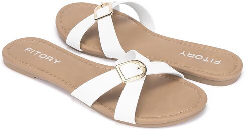 FITORY Women's Flat Sandals Fashion Round Open Toe X-Shaped Cross Upper Slippers Summer Black Size 6-11 in Saudi Arabia