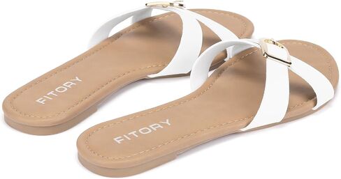 FITORY Women's Flat Sandals Fashion Round Open Toe X-Shaped Cross Upper Slippers Summer Black Size 6-11 in Saudi Arabia